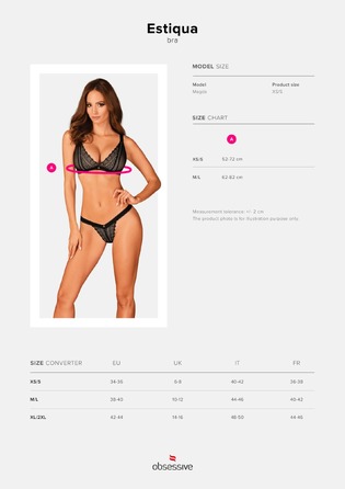 Бюстгальтер з мереживним оздобленням Obsessive Estiqua, чорний, XS/S