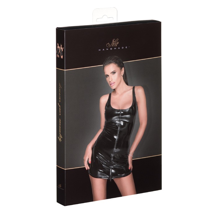 Сарафан с черной двойной молнией спереди Noir Handmade F232 из винила, черный, XL