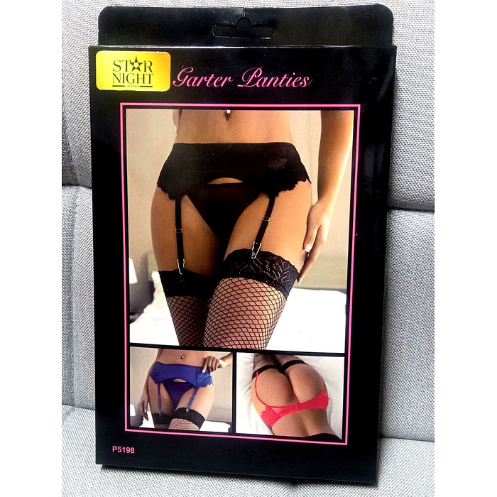 Черные эластичные трусики Star Night и пояс для чулок с высокой талией