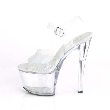 Босоніжки Sky-308N *7 дюймів на підборах, 2 3/4 дюйма з ремінцем на щиколотці з рептилій PF, срібна голограма