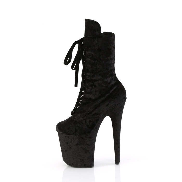 Ботинки Flamingo-1045VEL, каблук 8 дюймов, бархатные ботильоны PF высотой 4 дюйма со шнуровкой спереди, черные