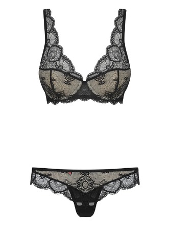 Бюстье на косточках с подушечками для чашек и стринги Obsessive 853-SET-1 черный, L/XL