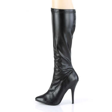 Сапоги Seduce-2000, 12 см, простые, эластичные, с боковой молнией, чёрная веганская кожа