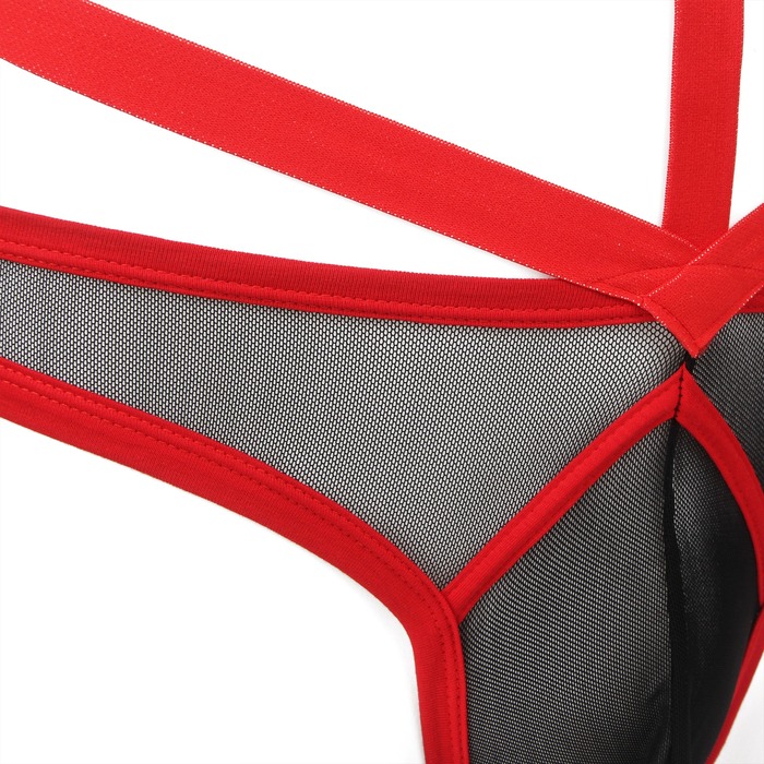 Чоловічі труси з портупеєю та чокером Star Night червоний-чорний, S