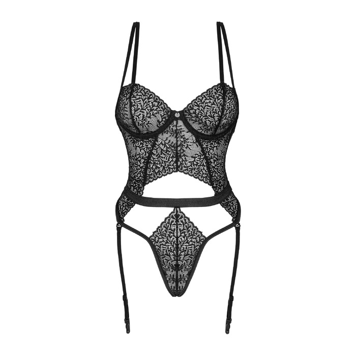 Мереживне боді зі знімними підв'язками для панчох Obsessive Yaskana чорний, XS/S