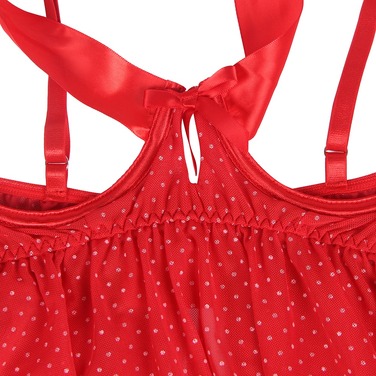 Пеньюар в горошек с бантами на груди Star Night и стринги в комплекте, красный, XS/S