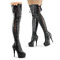 Чоботи Pleaser Delight-3050 на підборах 6 дюймів, чоботи до стегна 1 3/4 дюйма з бічним мереживом та блискавкою збоку, чорні, веганська шкіра/чорний колір