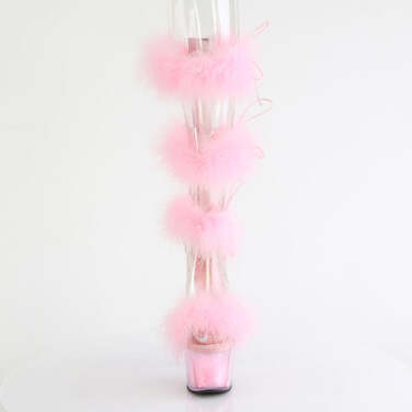 Босоножки Adore-728F, каблук 7 дюймов, высота 2 3/4 дюйма, меховая отделка марабу, молния сзади, прозрачный/розовый