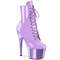 Чоботи Pleaser Adore-1020 на підборах 7 дюймів, черевики на шнурівці спереду 2 3/4 дюйма з PF, блискавка збоку, лавандово-лакований хром