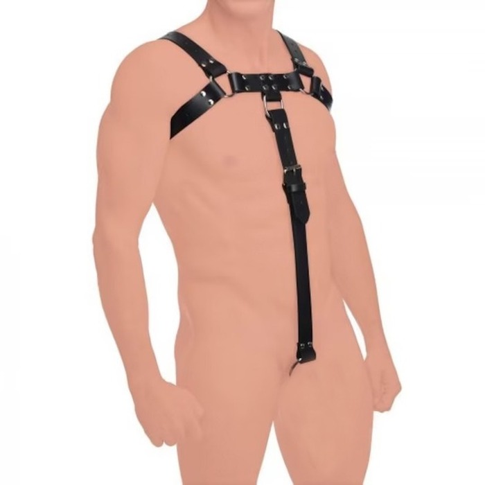 Сбруя мужская с кольцом на пенис РТ3 черная (Кожа)