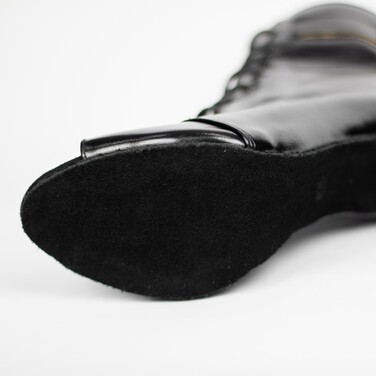 Хілси leather з язичком, професійне взуття для сучасних танців з відкритим носком та шнурівкою. Ботильйони для High heels (хай хілс), Чорний