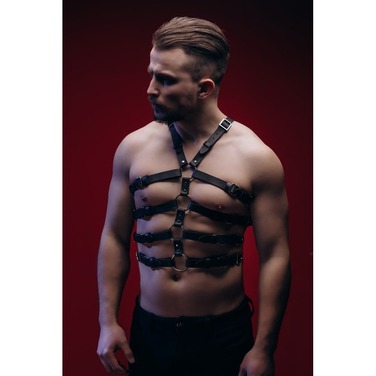 Портупея мужская One Size Р50 из натуральной кожи, с четырьмя ремнями на торсе, черная