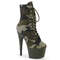 Ботинки Pleaser Adore-1020CAMO *Каблук 7 дюймов, 2 3/4 дюйма, шнуровка, боковая молния, зелёные