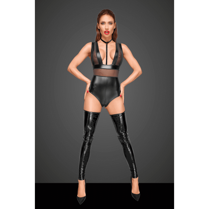 Боди сексуальный из винила с ошейником F183 Noir Handmade S