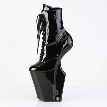 Ботинки Worship-1020, без каблука 10 дюймов, высота 4 3/4 дюйма, PF, шнуровка спереди, молния внутри, чёрные лакированные