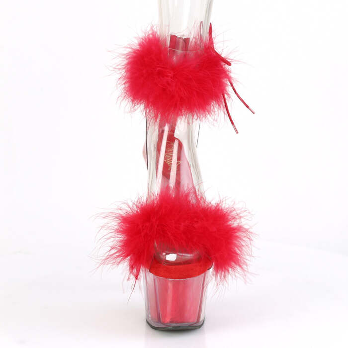 Босоніжки Adore-724F на підборах 7 дюймів, з хутра марабу PF з манжетою на щиколотці 2 3/4 дюйма, з блискавкою ззаду, червоні