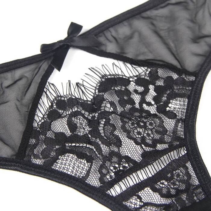 Сексуальные прозрачные кружевные трусики Star Night с поясом для чулок, черный