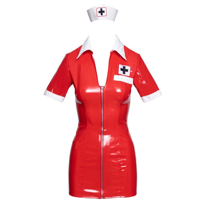 Костюм медсестри червоний вініловий Black Level Vinyl Nurse 2 предмети, XL