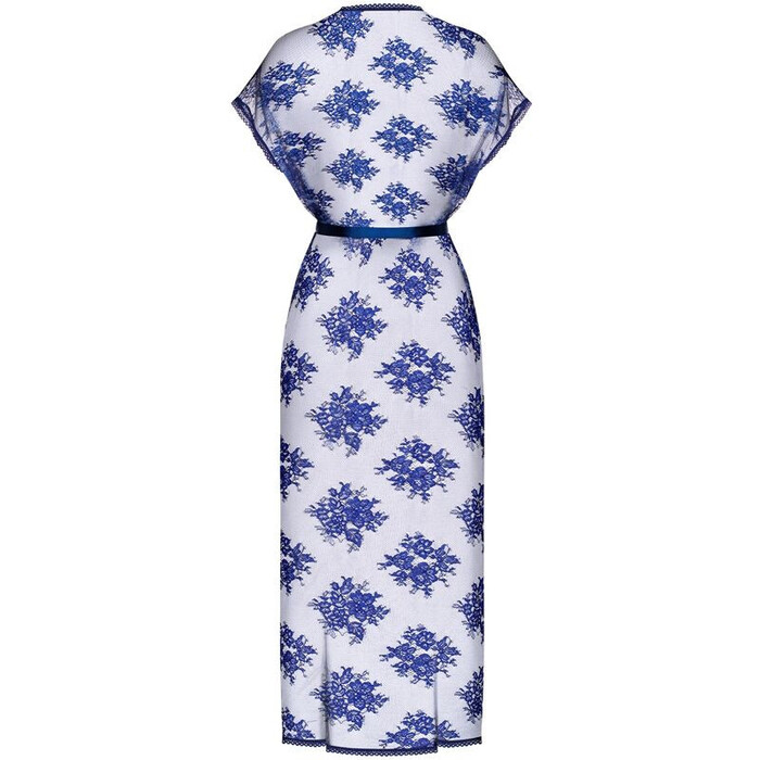 Пеньюар полупрозрачный с кружевом Obsessive Flowlace синий, S/M