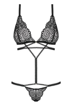 Боди ажурный полупрозрачный Obsessive Mixty teddy чёрный, L/XL