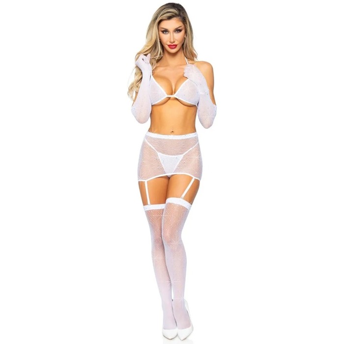 Комплект бюстгальтер із поясом для підв'язок Leg Avenue, білий O\S