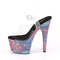 Босоніжки Pleaser Adore-708REFL на підборах 7 дюймів, босоніжки з ремінцем на щиколотці 2 3/4 дюйма з відбиваючим ефектом, прозорі/фіолетові