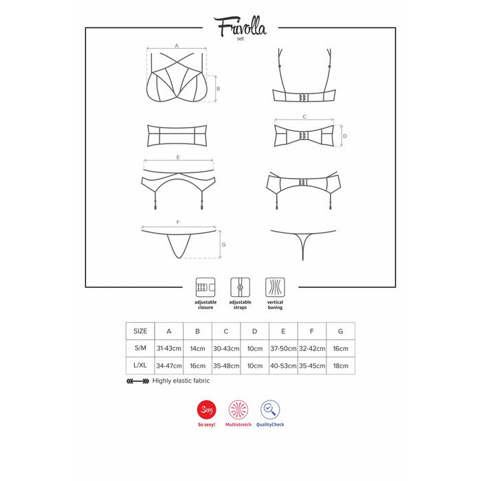 Комплект Obsessive Cobra Nive з імітацією зміїної шкіри, чорний, S/M