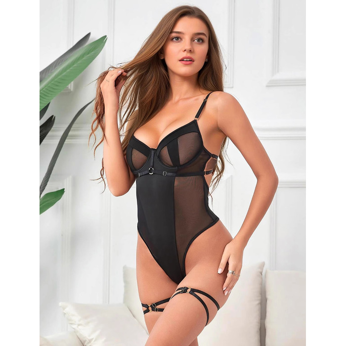 Боди с доступом Star Night с подтяжками, черное, XS-S