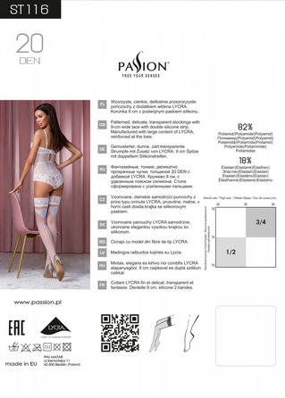 Мереживні панчохи ST116 білі з блакитним візерунком 3/4 (20 den) - Passion