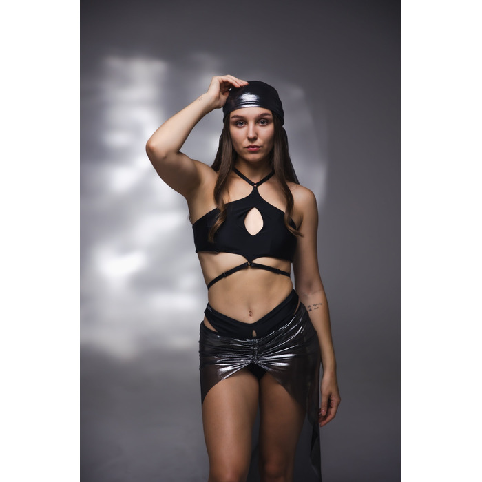Veil Cutout – Матовий Стрейч Топ З Краплеподібним Вирізом Та Аксесуаром-Обідком Для Pole Dance, Heels І Сценічних Виступів - золотий