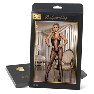 Бодістокінг з відкритою спиною і деталями, що перехрещуються Star Night чорний XS-M