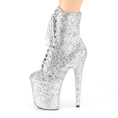 Ботинки Flamingo-1020GWR *Каблук 8 дюймов, 4-дюймовая шнуровка, блестящие ботильоны, молния сбоку, серебристые