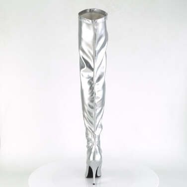 Сапоги-ботфорты Seduce-3000, 12 см, серебристые, однотонные, эластичные