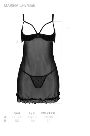 Пеньюар и тусики стринги MARINA CHEMISE black S/M - Passion