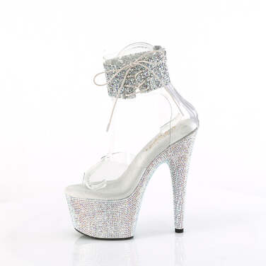 Босоніжки Bejeweled-724RS-02 на підборах 7 дюймів, босоніжки з манжетою на щиколотці 2 3/4 дюйма з RS, застібка-блискавка ззаду, прозорі/сріблясті