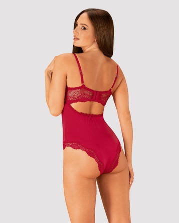 Боди сексуальное с кружевными вставками Obsessive Rosalyne красное, S/M