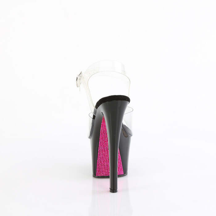 Босоніжки Sky-308CRS на підборах 7 дюймів, з ремінцем на щиколотці 2 3/4 дюйма, прозорі/чорно-рожеві