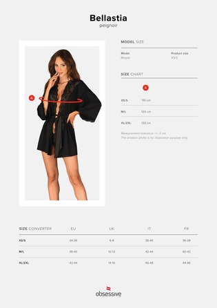 Халат черный Obsessive Bellastia peignoir XS/S