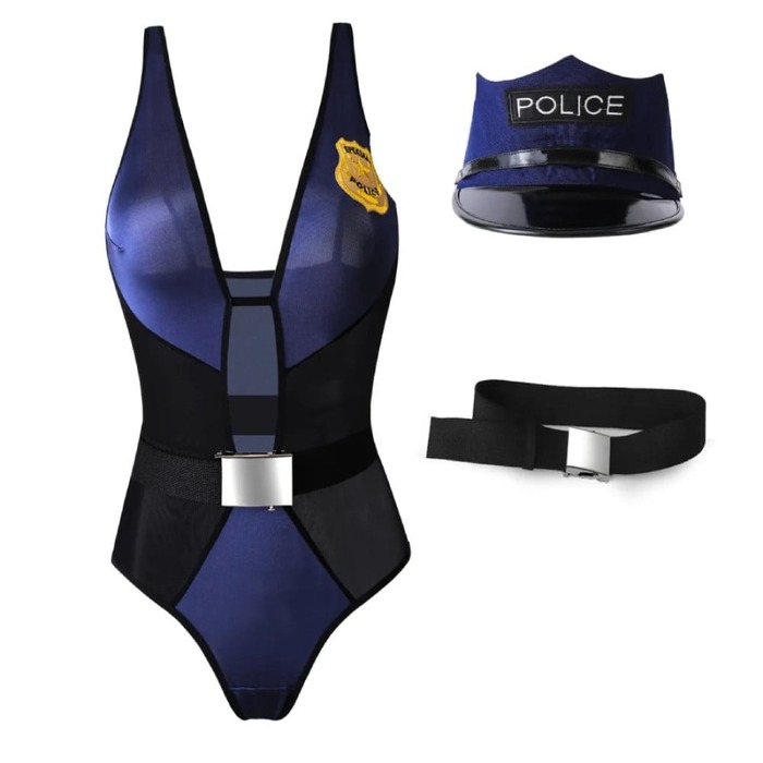 Костюм Поліцейської Sunspice боді, кепка та ремінь, чорно-синій, S/M