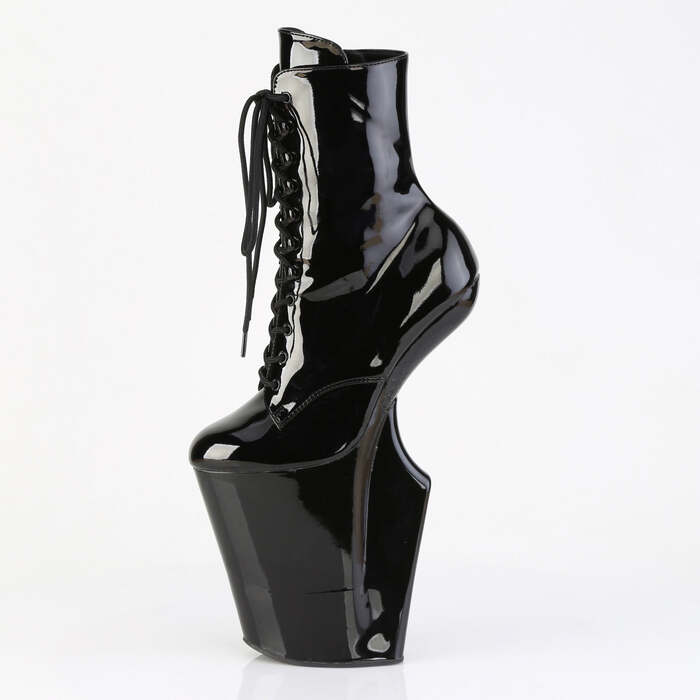 Ботинки Worship-1020, без каблука 10 дюймов, высота 4 3/4 дюйма, PF, шнуровка спереди, молния внутри, чёрные лакированные