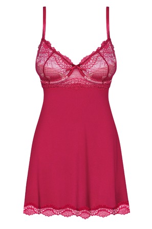Пеньюар Obsessive з мереживом на ліфі та з трусиками в комплекті, бордовий, S/M