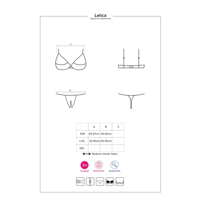 Комплект кружевной Obsessive Letica лиф с открытыми чашками и трусики с открытым доступом, L/XL