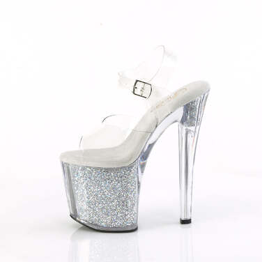 Босоножки Enchant-708RSI, каблук 8 дюймов, ремешок на щиколотке шириной 3 3/4 дюйма, босоножкии с ремешком из PF-материала и вставками RS, прозрачный/серебристый
