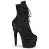 Чоботи Pleaser Adore-1020WR на підборах 7 дюймів, черевики до щиколотки 2 3/4 дюйма зі шнурівкою спереду, блискавка збоку, чорна мерехтлива тканина