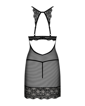 Пеньюар напівпрозорий з мереживними вставками Obsessive Reneliai та стрінги, S/M
