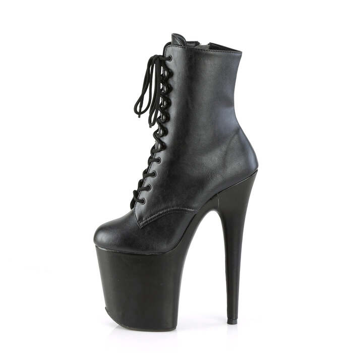 Ботинки Flamingo-1020WR *Каблук 8 дюймов, 4-дюймовый PF-ботинок со шнуровкой спереди, молния сбоку, чёрная искусственная кожа