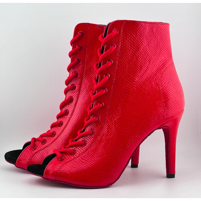 Профессиональные ботильоны для High Heels Premier из натуральной кожи, модель 'Красная змея', с открытым носком и шнуровкой, красный цвет