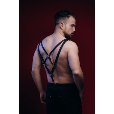 Портупея-подтяжки мужская из натуральной кожи, черная, One Size