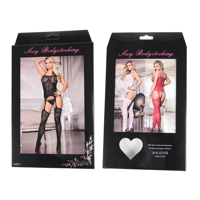 Бодистокинг кружевной с имитацией чулок Star Night Foxy красный, XS-M