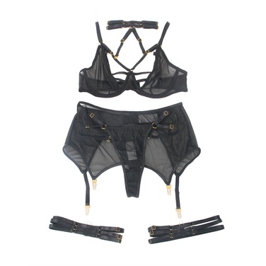Комплект белья черный в сеточку Star Night с поясом и гартерами, XL